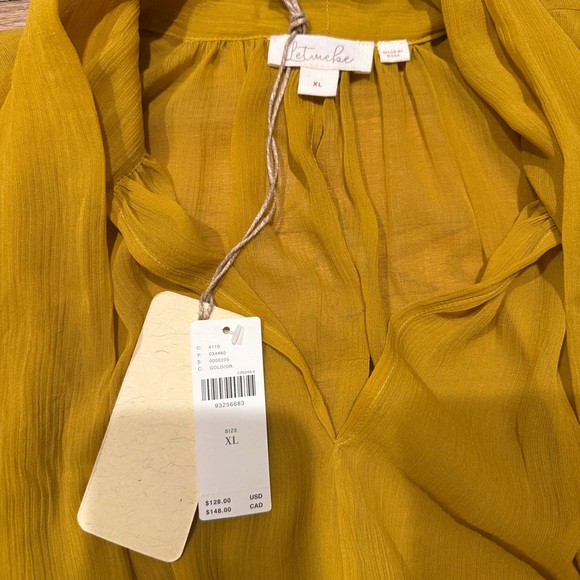 Let Me Be Sheer Tie-Neck Ruffle Blouse - Gold - New with Tags - Picture 3 of 7